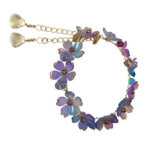 Fairy Bracelet with Wrapped Lucite Flowers, Jasper and Swarovski Crystal Dangles - Picture 8 of 8